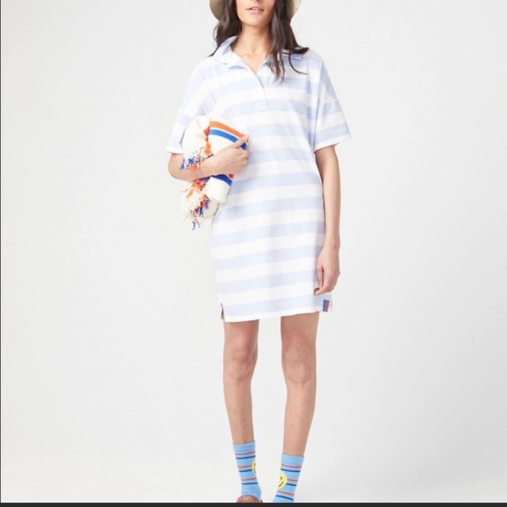 Kule stripe polo dress light blue and white